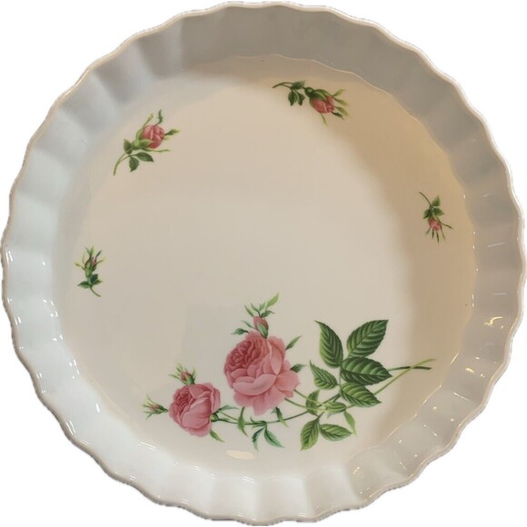 Christineholm Other - Christineholm Baking Dish Pink Peony Roses 9.5" Collectible Fluted Tarte Party
